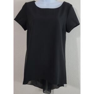 Umgee Black Hi Low Hem Scoop Neck Top S Sheer Back Keyhole Closure Soft Flowy